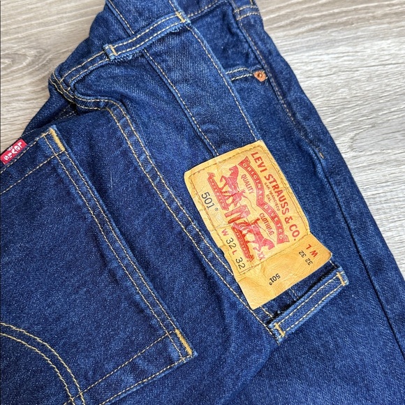 Levi’s 501 Shrink-to-Fit Men’s Button-Fly Straight Leg Jeans Dark Blue Sz 32x32 - Picture 4 of 12
